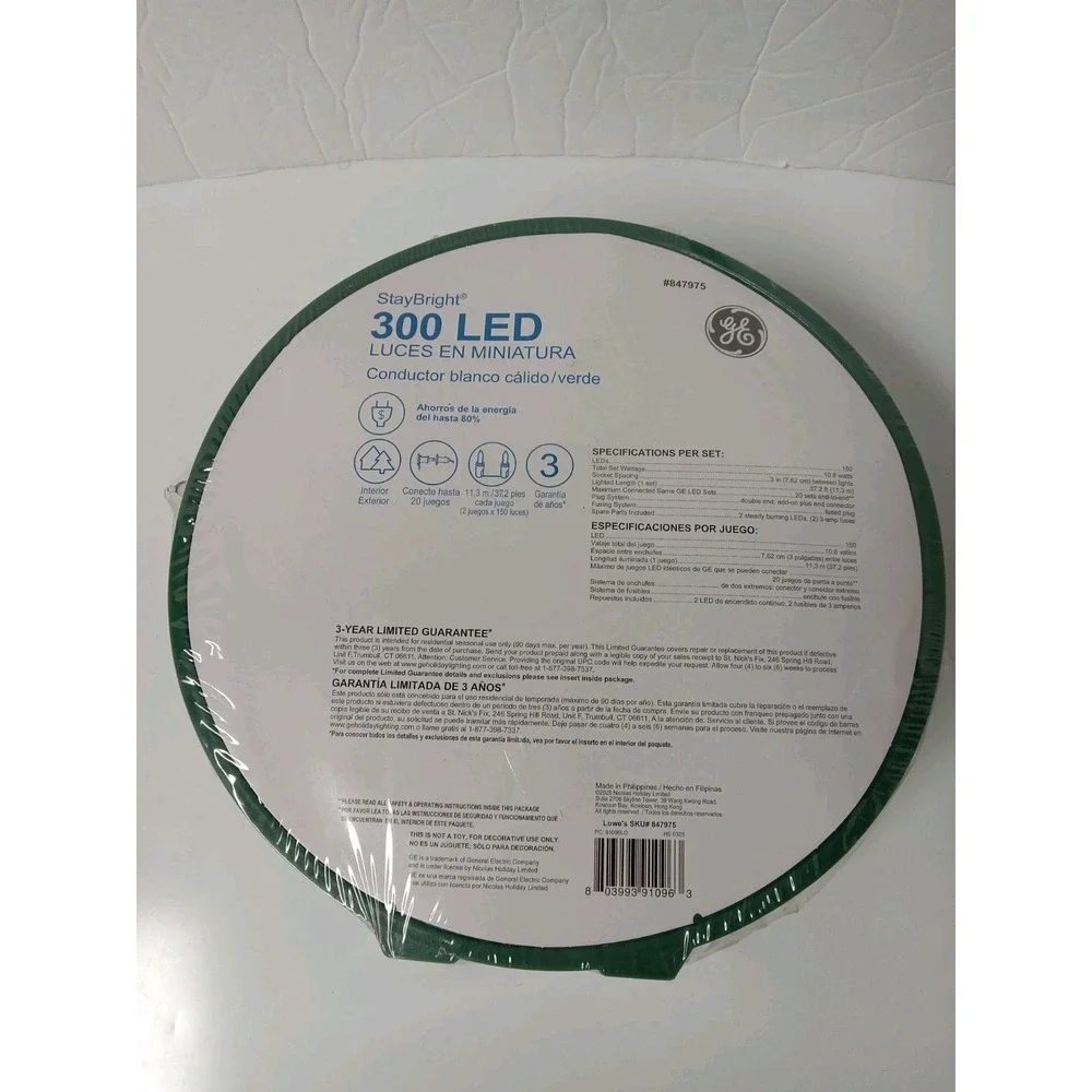 GE StayBright 300count Warm White LED Miniature Christmas String Lights 847975